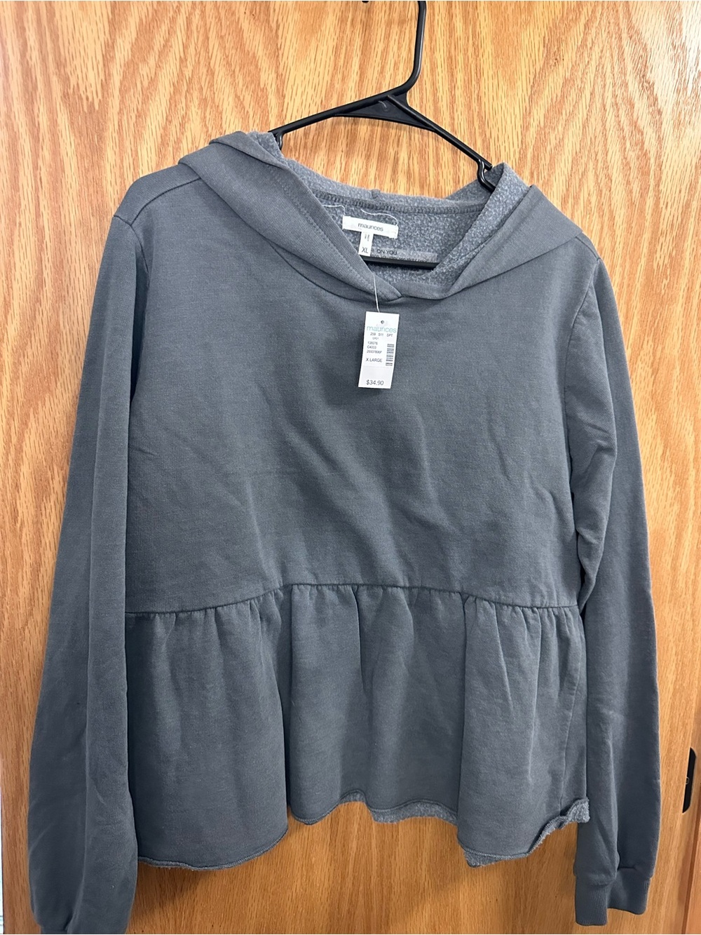 Maurices Gray Hooded Peplum Sweatshirt